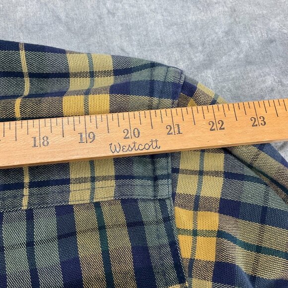 LL Bean Men Shirt XLarge Tall Blue Yellow Plaid Heavy Canvas Traditional Fit VTG - Picture 9 of 12